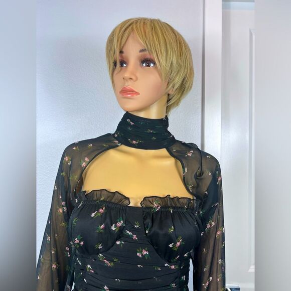 ASOS DESIGN floral high neck top with cut out neck Black Size 6 - Picture 3 of 9